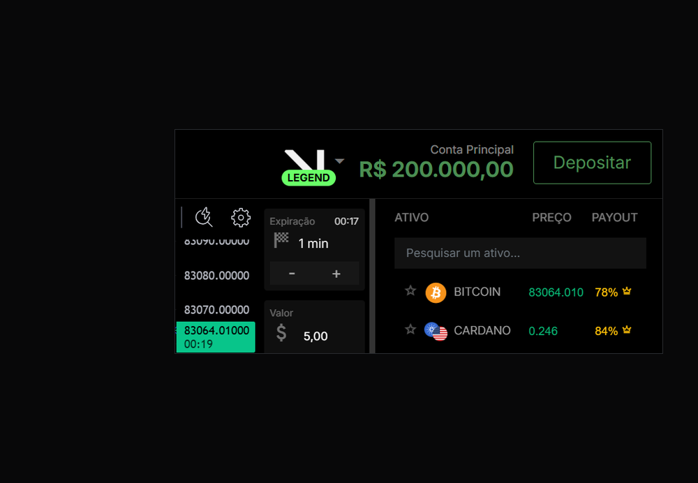 Painel de negociação VEXINVEST com saldo de R$ 200.000,00 representando a banca do 2º lugar